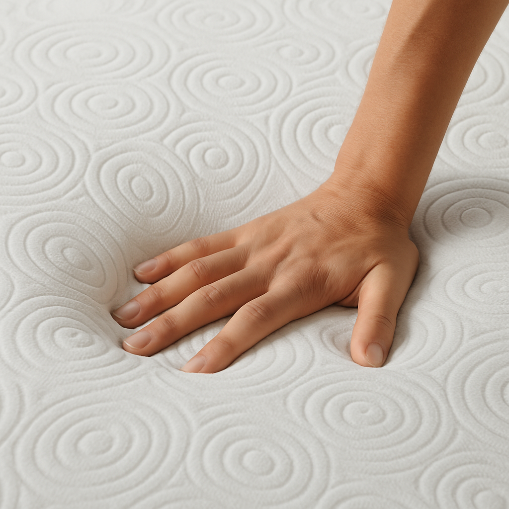 Human hand pressing the floatation mattress.
